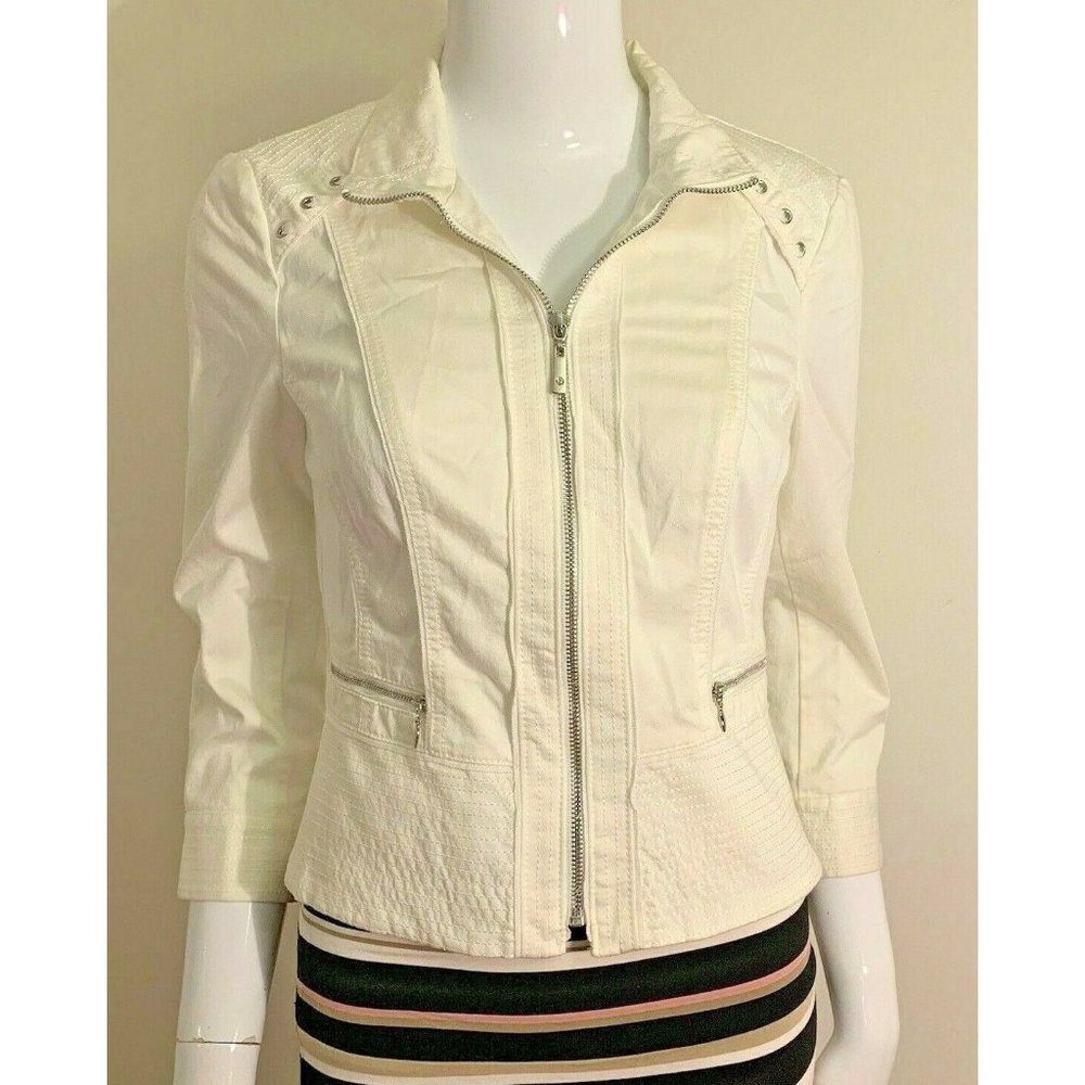 White House Black Market Zip Front Jacket Lace Up Corset Back Detail 0